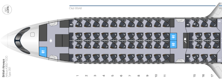 British Airways A350-1000 Business Class - Seat Map Club Suites